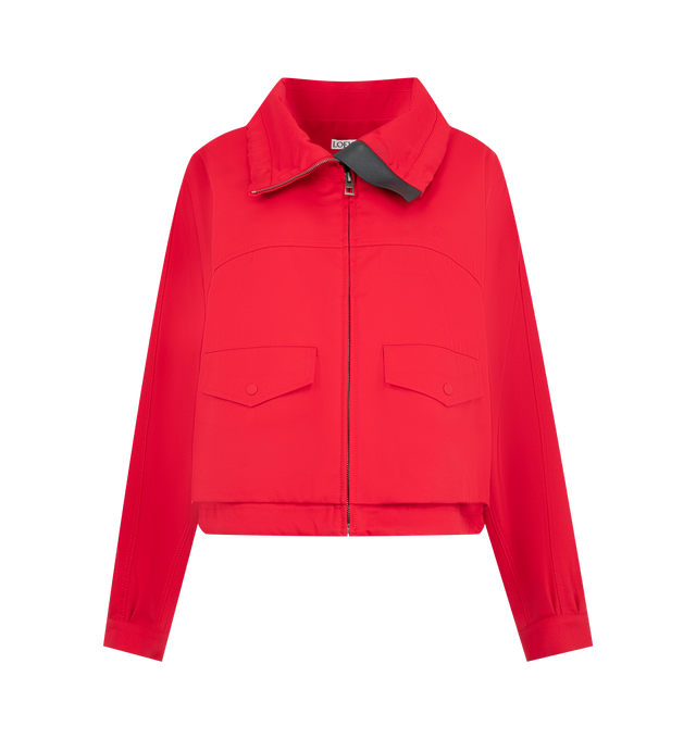 Image 1 of 2 - RED - LOEWE Jacket featuring a boxy silhouette, cropped length, collar, zip front closure, buttoned cuffs and front flap pockets. Cotton. Made in Italy.