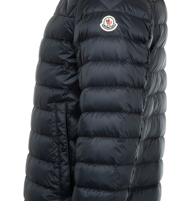 Image 3 of 3 - BLUE - MONCLER Benamou Puffer Jacket featuring lining in nylon, down-filled, zipper closure with tricolor trim, pockets with snap button closure and adjustable cuffs. 100% polyamide/nylon. Padding: 90% down, 10% feather.