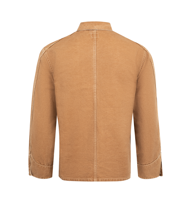 Image 2 of 2 - BROWN - POST O'ALLS Post 46 Shirt featuring front button closure, collar, 3 front pockets, one interior pocket and buttoned cuffs. 100% cotton. Made in Japan.