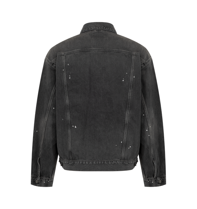 Image 2 of 3 - BLACK - CARHARTT WIP Helston Jacket featuring front button closure, rigid denim, unlined, triple stitched, two chest pockets with button closure, adjustable cuffs and waist, personalized buttons and square label. 100% cotton.