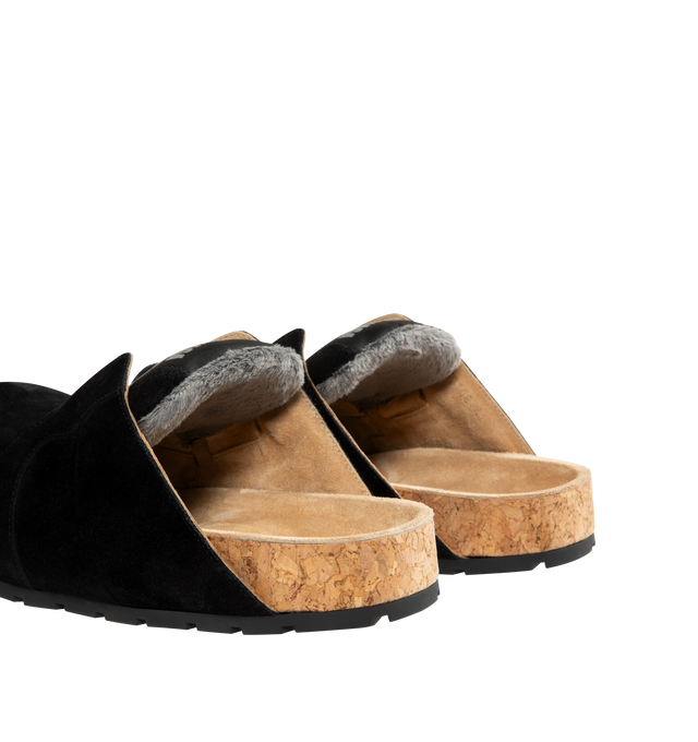 Image 3 of 4 - BLACK - BALENCIAGA Dumbo Mule featuring suede calfskin, worn-out effect, round toe, visible tone-on-tone top-stitching, Balenciaga and 10 AV George V Paris logo patch on the tongue and cork-covered sole. Calfskin. Made in Italy. 