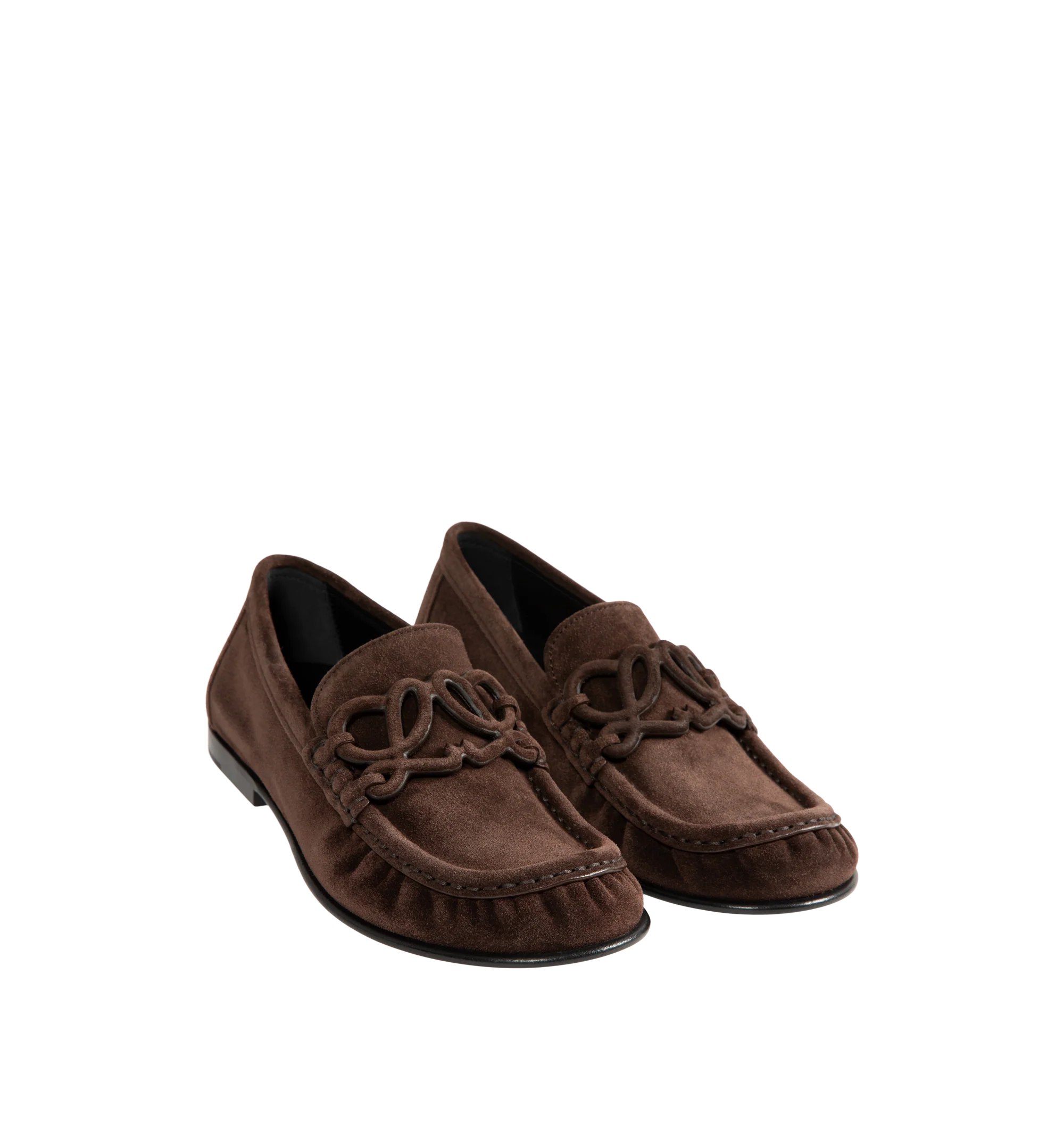Image 2 of 4 - BROWN - Loewe Women's Double L Loafers are crafted from suede and feature the house's signature Double L detailing on the front. Upper: Suede Leather.