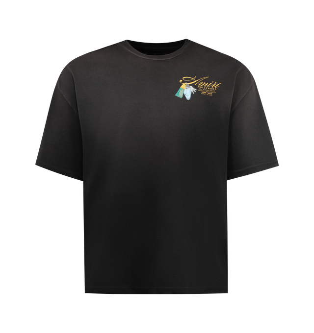 Image 1 of 2 - BLACK - AMIRI Chateau Keys Os Tee featuring short sleeves, crew neck, fading and logo graphic on front and back. 100% cotton. Made in Italy.