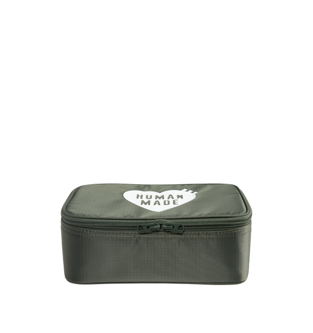 Image 2 of 4 - GREEN - HUMAN MADE Vanity Case featuring iconic heart logo on the front, handle with a logo print and zip closure. 100% polyester.
