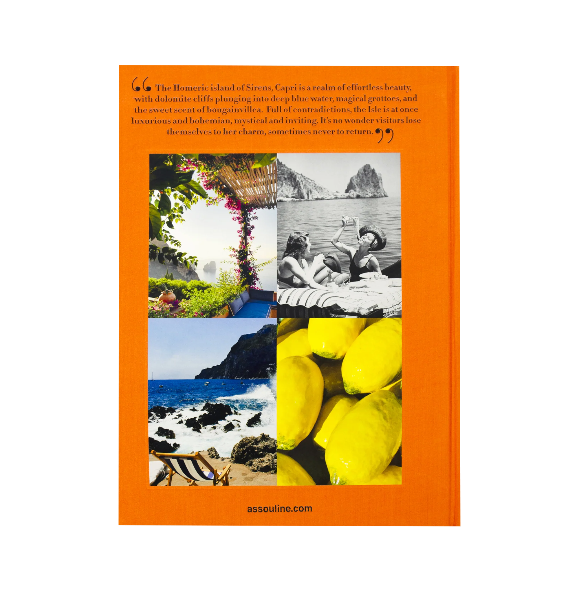 Image 3 of 4 - ORANGE - Assouline Capri Dolce Vita is a luxury coffee table book that celebrates the timeless beauty, rich history, and vibrant Mediterranean lifestyle of Italy's iconic island through captivating photography and engaging storytelling. Written by Cesare Cunaccia, this designer hardcover book explores Capri's legendary villas, dramatic coastline, cultural heritage, and enduring glamour, making it an elegant addition to any home library or coffee table. Hardcover. Author: Cesare Cunaccia. Publ