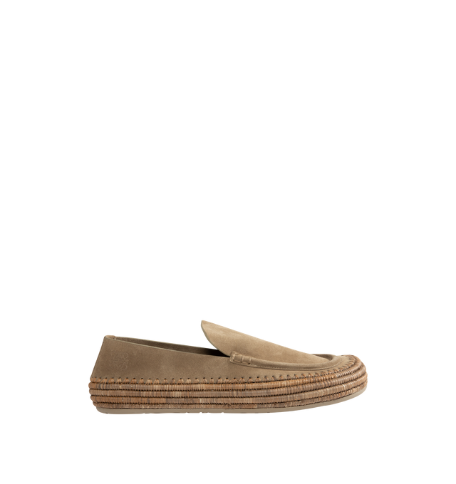 Image 1 of 5 - BROWN - LOEWE PAULA'S IBIZA Rio Loafer in suede and raffia featuring handcrafted raffia embroidery and a deconstructed upper, padded leather insole, anagram embossed rubber outsole and anagram embossed on the side. Suede/raffia. Made in Spain.