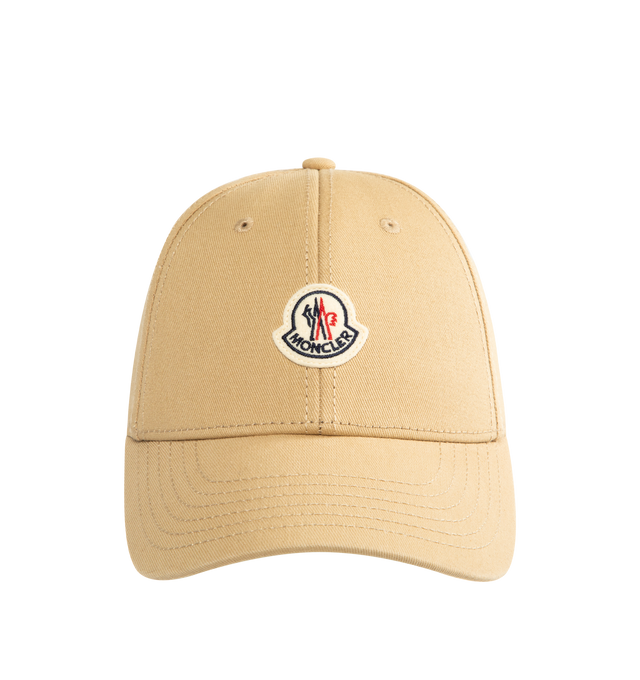 Image 1 of 2 - BROWN - MONCLER Gabardine Baseball Cap featuring cotton lining, adjustable back tab with hook-and-loop closure and logo patch. 100% cotton.