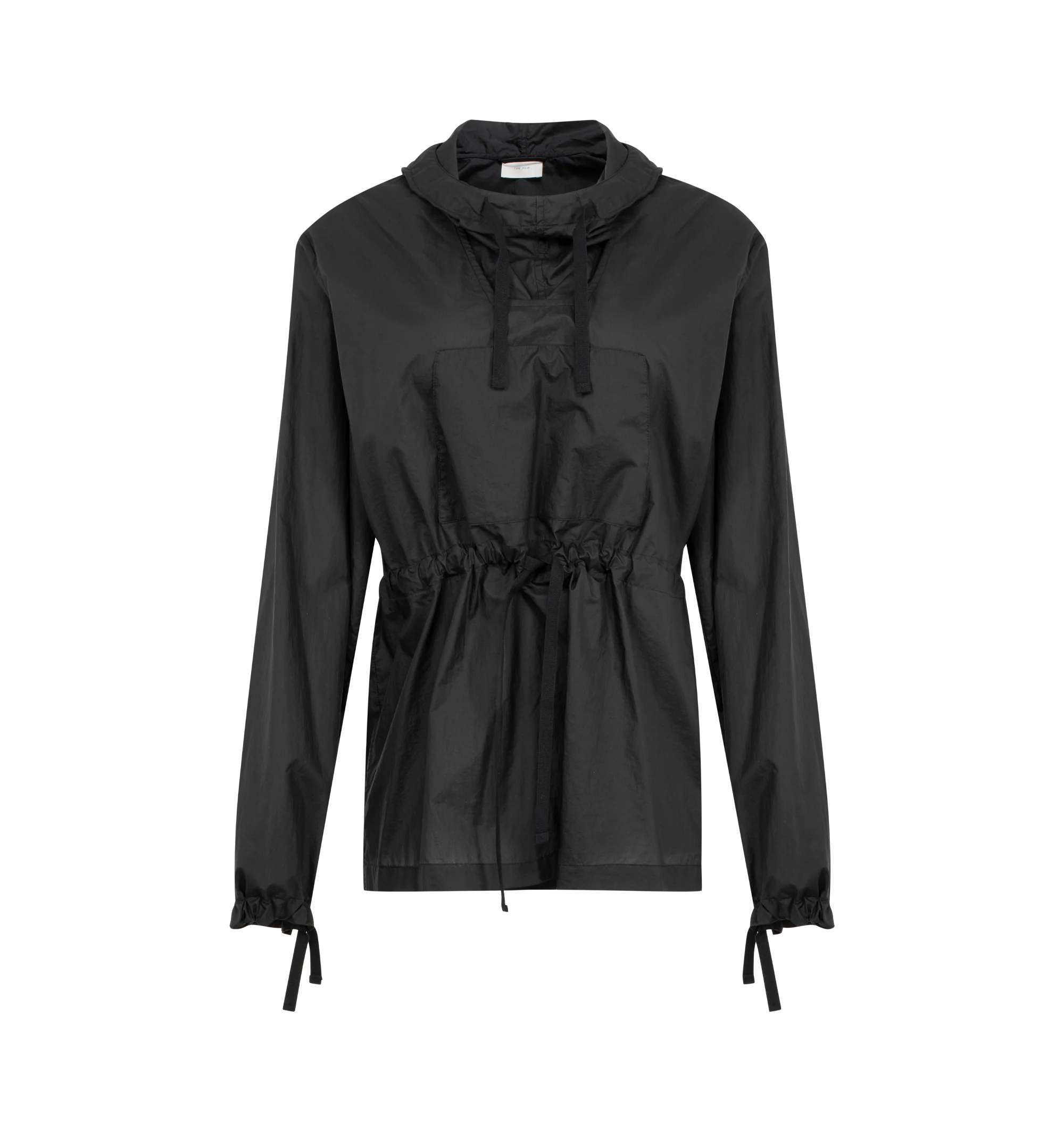 Image 1 of 3 - BLACK - THE ROW Beloura Jacket featuring lightweight ripstop fabric, soft nylon ripstop fabric, a relaxed fit with dropped shoulders, elasticated waistline, kangaroo pocket, self-tie cuffs and a drawstring hood. 100% polyamide. Made in Italy.