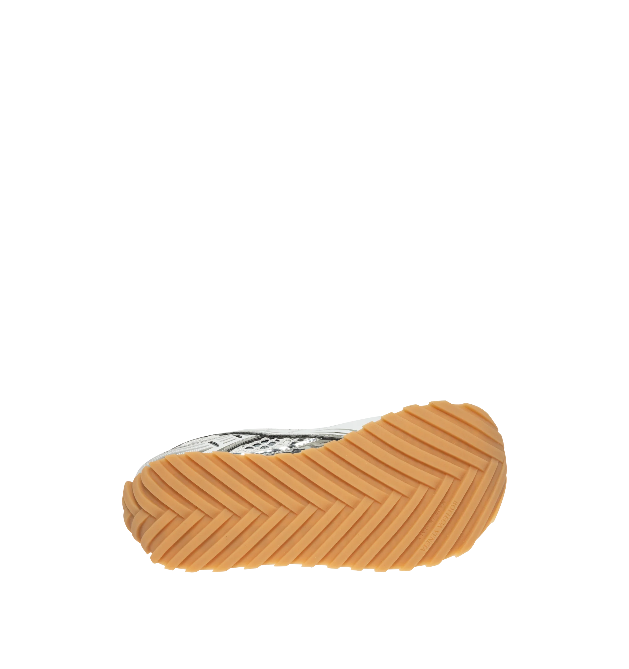 Image 4 of 5 - GREY - Bottega Veneta Orbit Sneaker featuring lace-up front, metallic rubber, mesh and fishnet panels, signature intrecciato weave and gripped soles. Rubber outsole. Made in Italy.
