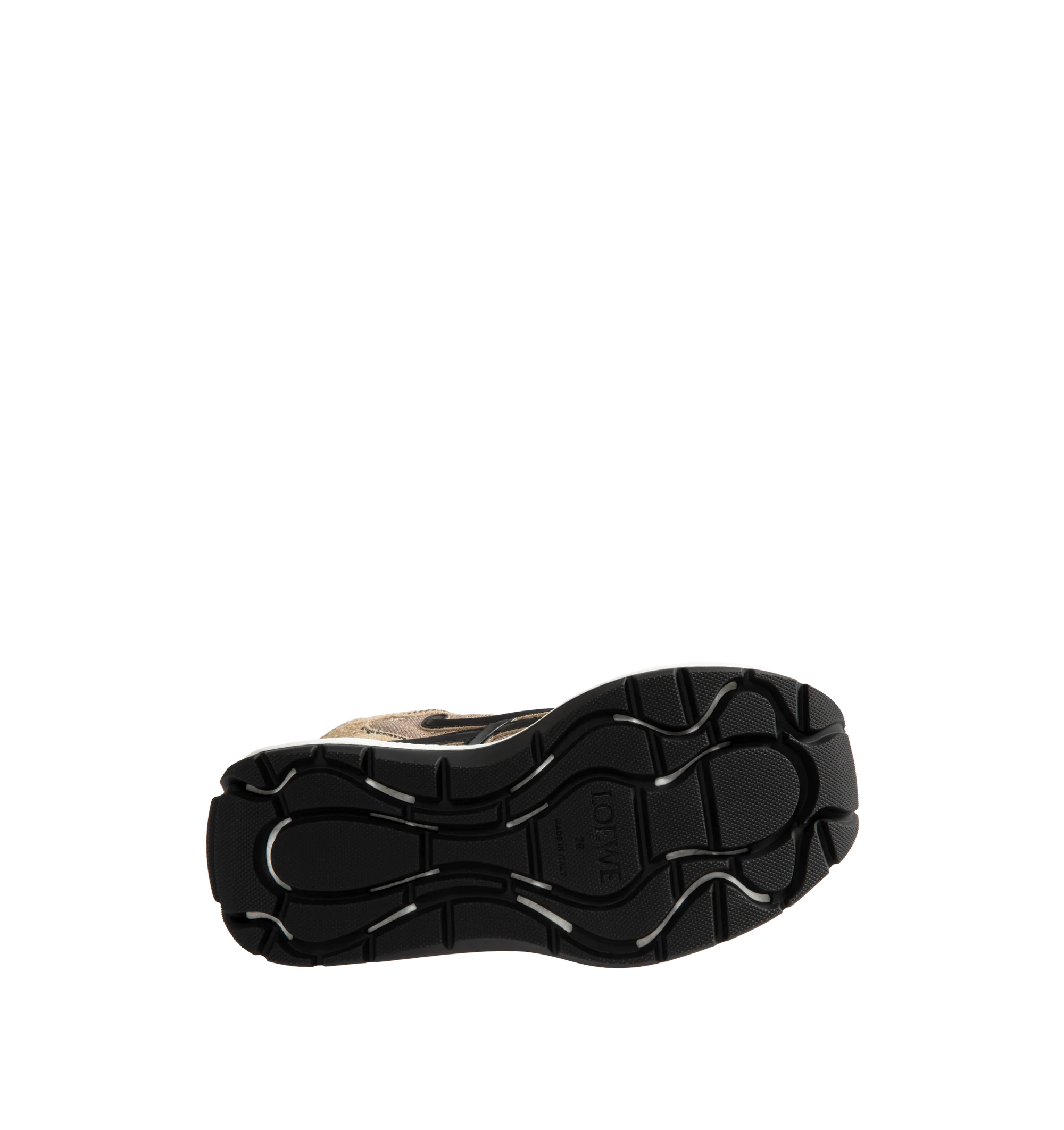 Image 4 of 5 - NEUTRAL - Loewe Women's Pogo Sneakers are crafted from technical knit and suede and feature a bold silhouette with a layered upper and textured two-piece sole. Designed with double laces, the signature L monogram at the side. Main Material: Technical Knit and Suede. Lining: Technical Fabric. Sole: Rubber. Heel Height: 4 cm. Made in Italy.