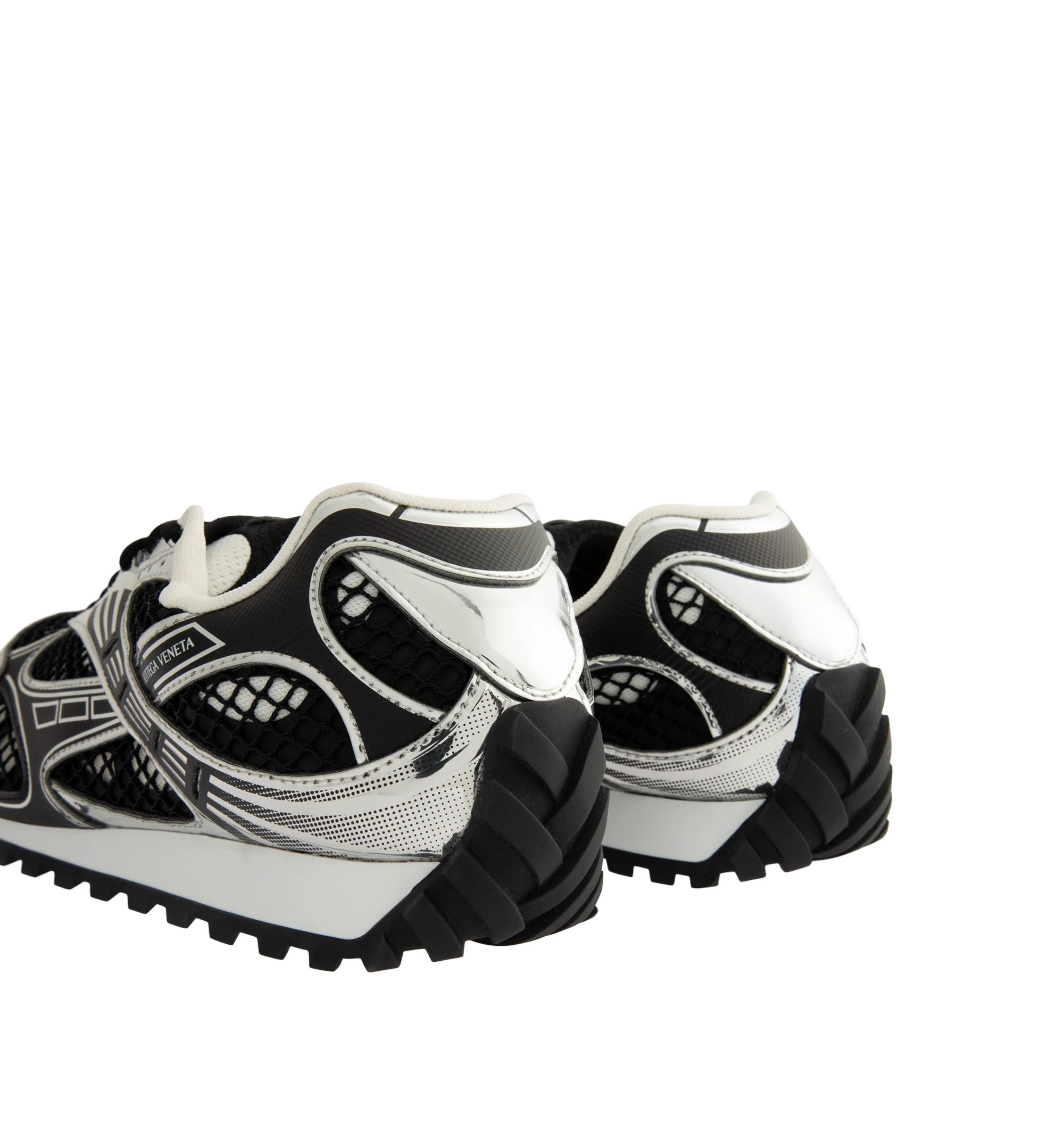 Image 3 of 5 - BLACK - Bottega Veneta Orbit Sneaker featuring mechanical textile upper, rubber sole, lace-up front, padded collar and tongue with Bottega Venneta logo detail at tongue. Made in Italy.
