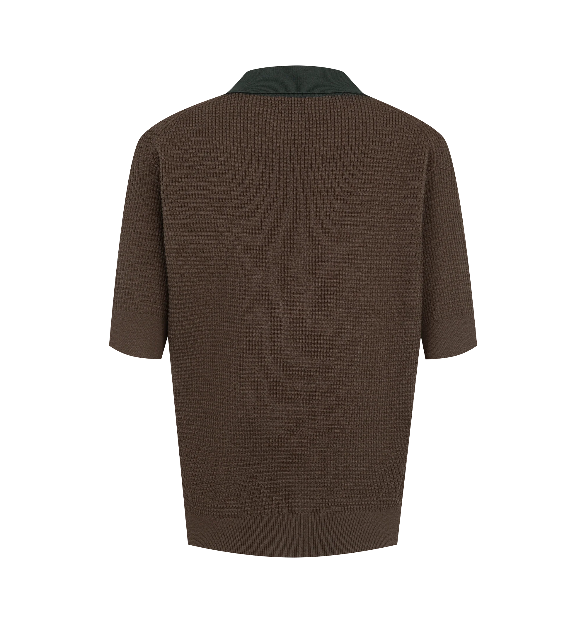 Image 2 of 2 - BROWN - JW Anderson Women's Knitted Polo Top is crafted from a lightweight cotton, cashmere, and polyamide blend and features a short-sleeve silhouette in a textured waffle stitch knit. Designed with a tonal collar and placket, button-front detailing, and a signature loop detail inspired by the brand's tipped bomber jacket for a refined yet contemporary finish. Main Material: 88% Cotton, 9% Cashmere, 3% Polyamide. Made in Italy. 