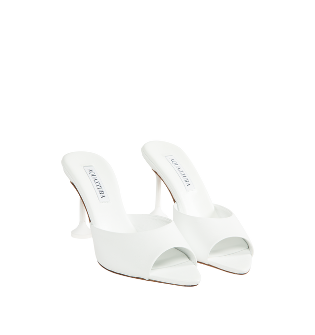 Image 2 of 4 - WHITE - AQUAZZURA Bisous Mule 85 featuring slip-on style, mid heel, padded leather insole and signature logo detailing. 85 mm heel. Nappa leather. Made in Italy.