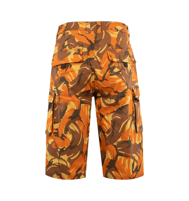 Image 2 of 3 - ORANGE - MARTINE ROSE Utility Shorts featuring cotton canvas, camouflage print, belt holes, zip and button closure, cargo pockets, logo embroidery and knee-length. 100% cotton. Made in Italy.
