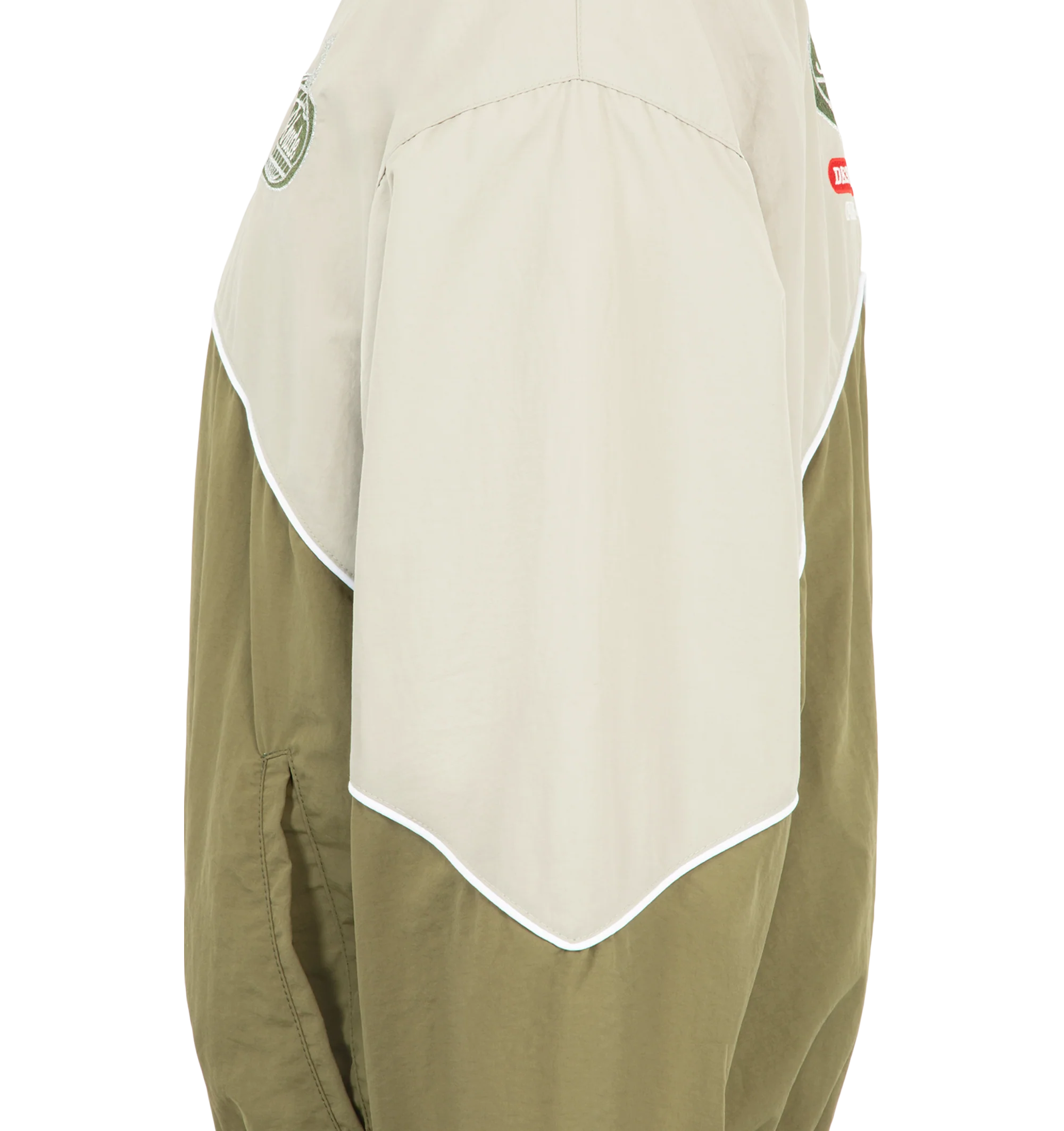 Image 3 of 3 - GREEN - Rhude Desert Racing Track Jacket is crafted from nylon and features a sport-inspired silhouette designed with racing influences. Detailed with graphic branding, a full-zip front, and functional pockets, the jacket combines technical construction with elevated everyday wear. Main Material: 100% Nylon. Lining: 100% Polyester. Made in USA.