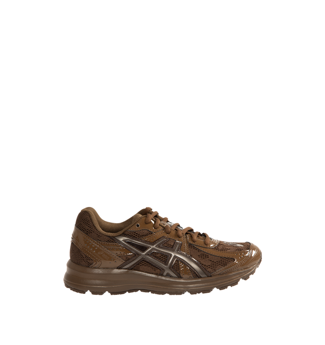 Image 1 of 5 - BROWN - ASICS Jog 100S Sneaker featuring mesh and leather upper with rubber sole, lace-up front, formed with a one-piece EVA foam platform, OrthoLite sockliner and padded low-cut collar.