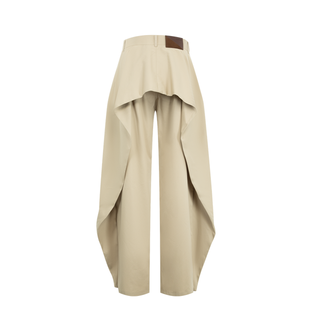 Image 2 of 3 - NEUTRAL - LOEWE Trousers in lightweight fluid wool tailoring featuring loose flaps at the sides and back that can be attached via a front button, regular fit, regular length, mid waist, wide leg, concealed zip fly, seam pockets and double L embroidery placed at the front. Wool. Made in Italy.