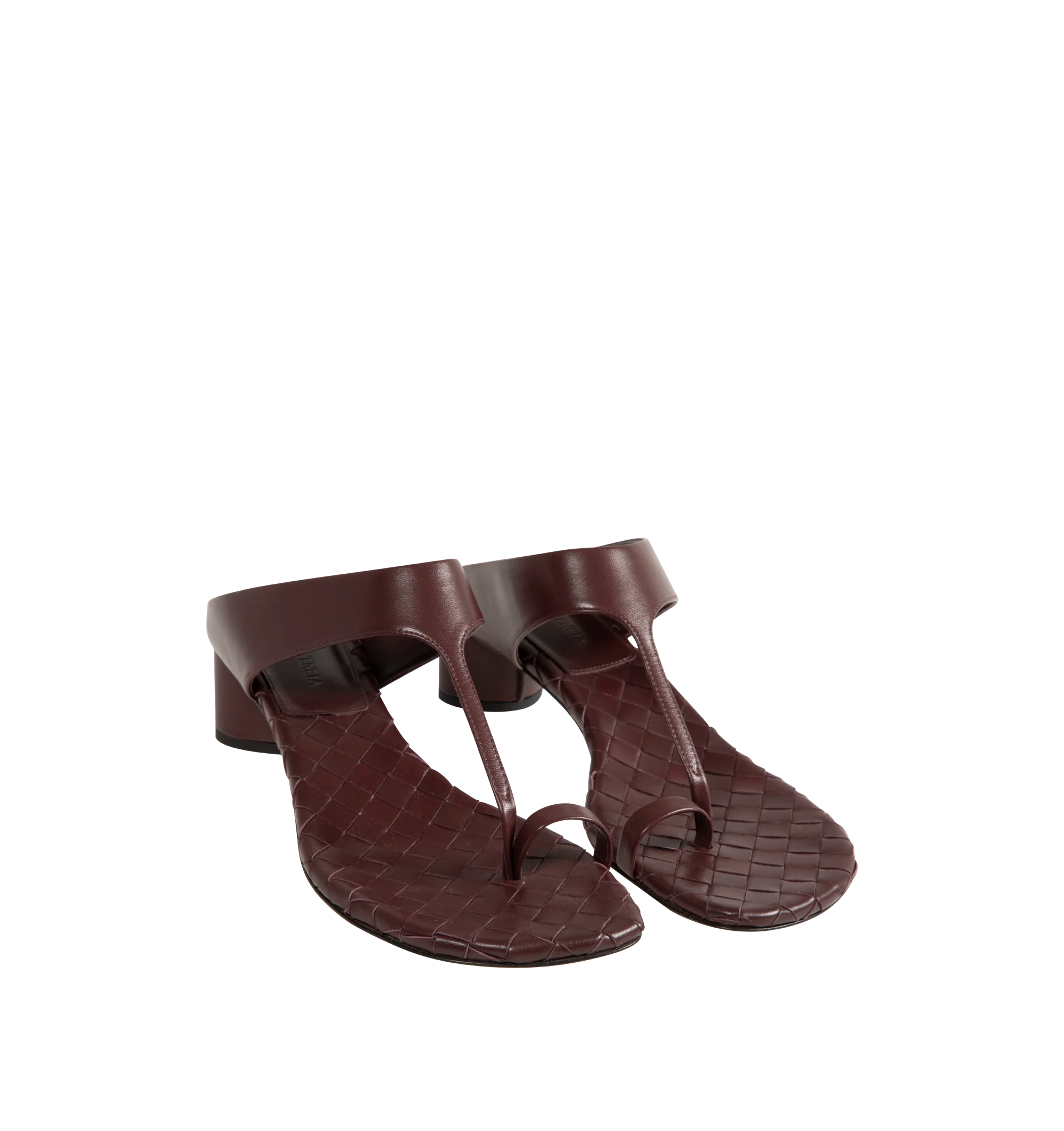 Image 2 of 4 - RED - Bottega Veneta Womens Kitten Heel Thong Sandals are crafted from nappa leather. Feature a toe-ring leather strap, Intrecciato leather insole, lambskin lining, kitten heel, and rubber-injected leather outsole. Upper: Nappa Leather; Lining: Lambskin; Outsole: Rubber-Injected Leather. Made in Italy.