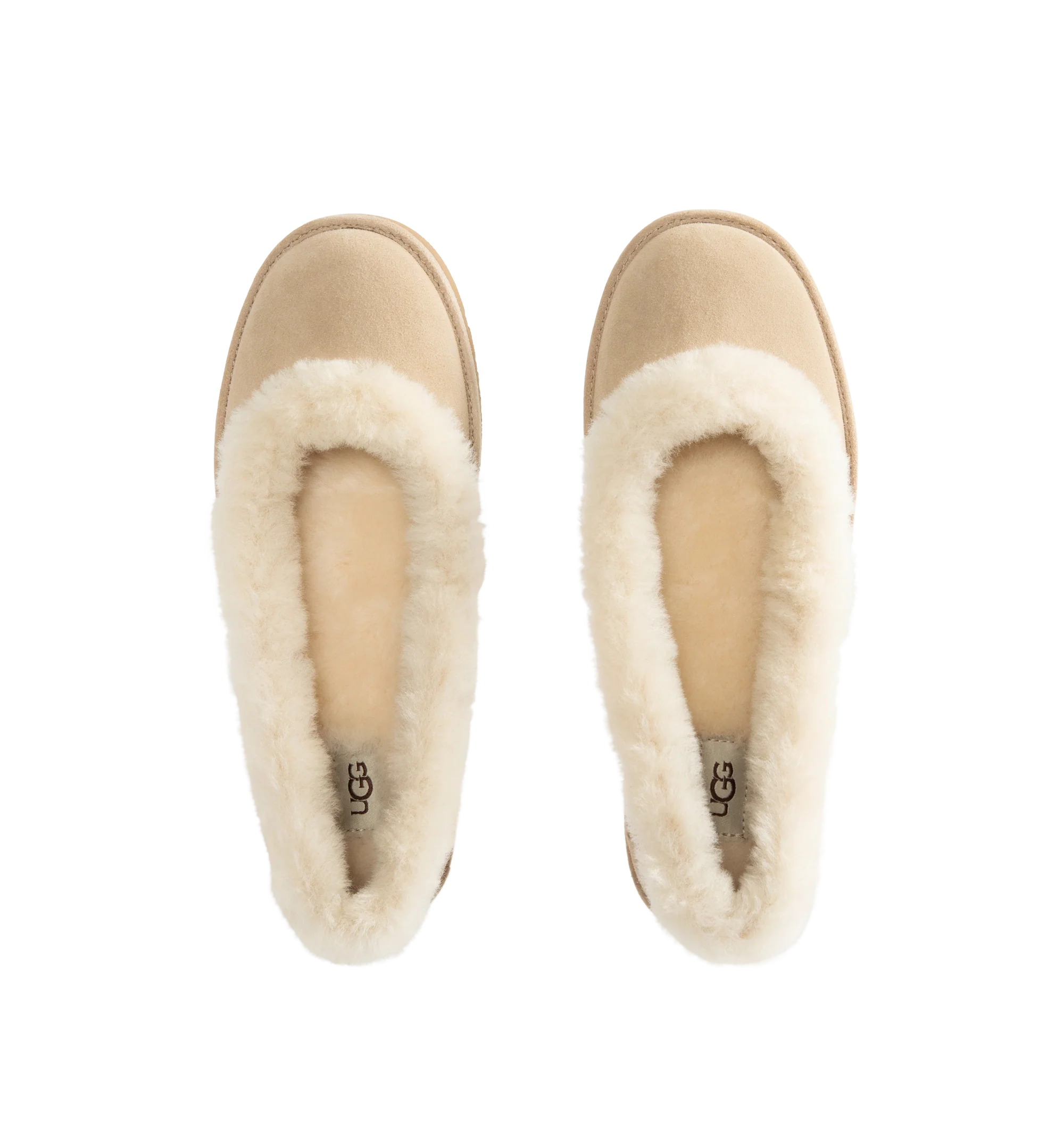 Image 4 of 4 - NEUTRAL - UGG women's Zora ballet flat crafted with a suede upper, plush sheepskin and lamb sockliner, a lightweight sugarcane EVA outsole, UGG Logo, heat-embossed and woven label with The UGG Logo on insole.