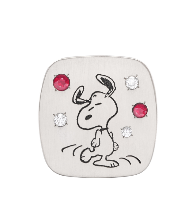 Image 2 of 4 - SILVER - LIZWORKS X PEANUTS Jazz Snoopy White Gold Square Face Ring featuring 18k white gold ring with 3 white diamonds, 2 rubies and white enamel. 22 mm x 23 mm. Cheap Luxury Handbag Shop offers a range of initial pieces from this collection in-store. For personal consultation and detailed information about jewelry, please contact our dedicated stylist team at personalshopping@hirshleifers.com. This item may be restricted for online purchase to international clients. For assistance purchasing this item p 
