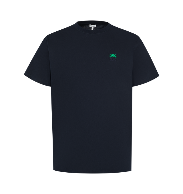 Image 1 of 2 - BLUE - Loewe Regular fit T-shirt in lightweight cotton featuring regular fit, regular length, crew neck, ribbed collar and two-tone Anagram embroidery placed on the chest. Main Material: Cotton. Made in Portugal.