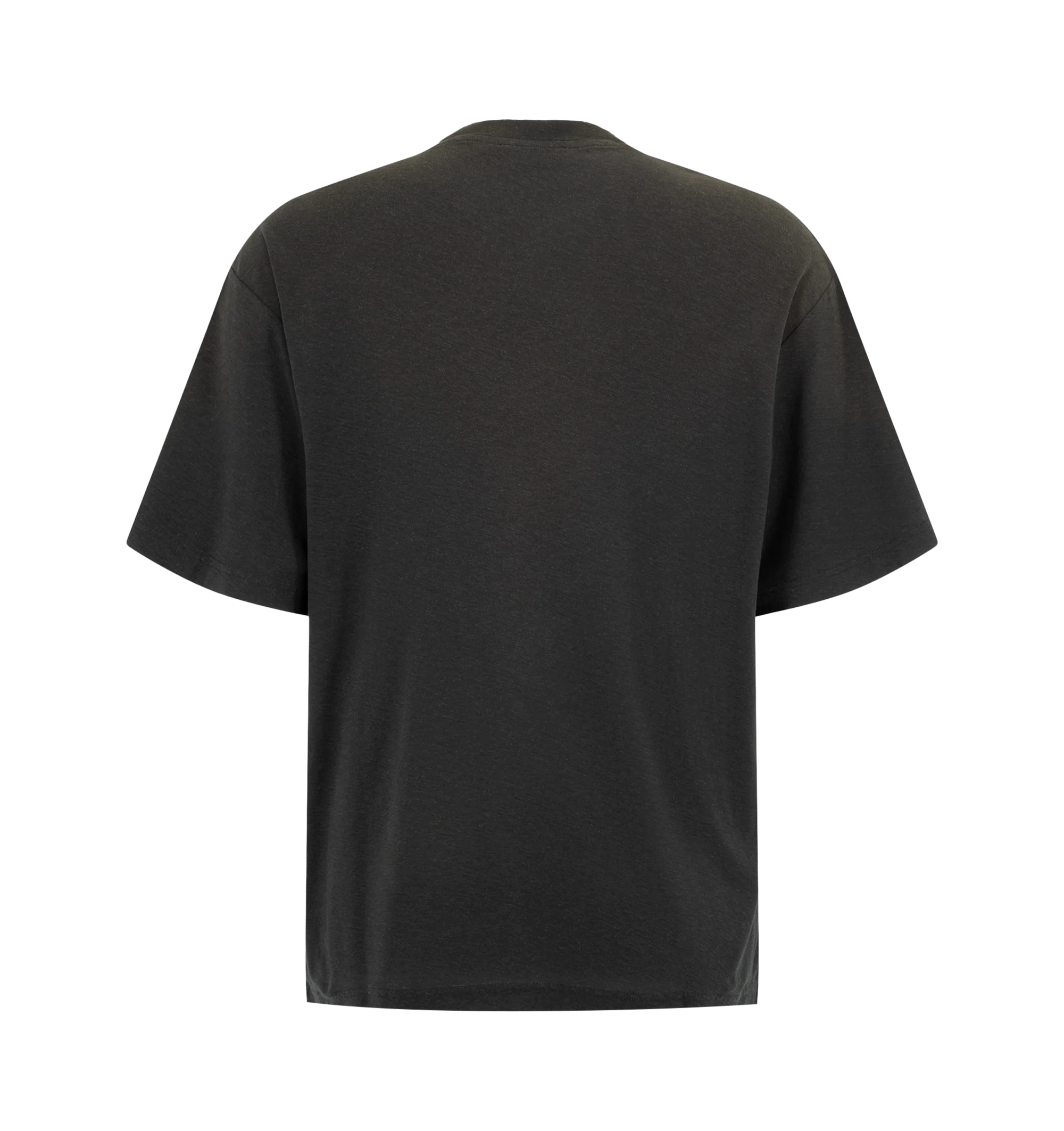 Image 2 of 2 - BLACK - Acne Studios Men's Sprayed Logo T-Shirt is crafted from an organic cotton and hemp blend jersey with an irregular surface and features a relaxed unisex silhouette with a hip-length fit. Designed with a vintage-inspired sprayed finish, distressed ribbed trim, and the signature Acne Studios 1996 stamp logo at the front for a worn-in aesthetic. Main Material: 85% Organic Cotton, 15% True Hemp.