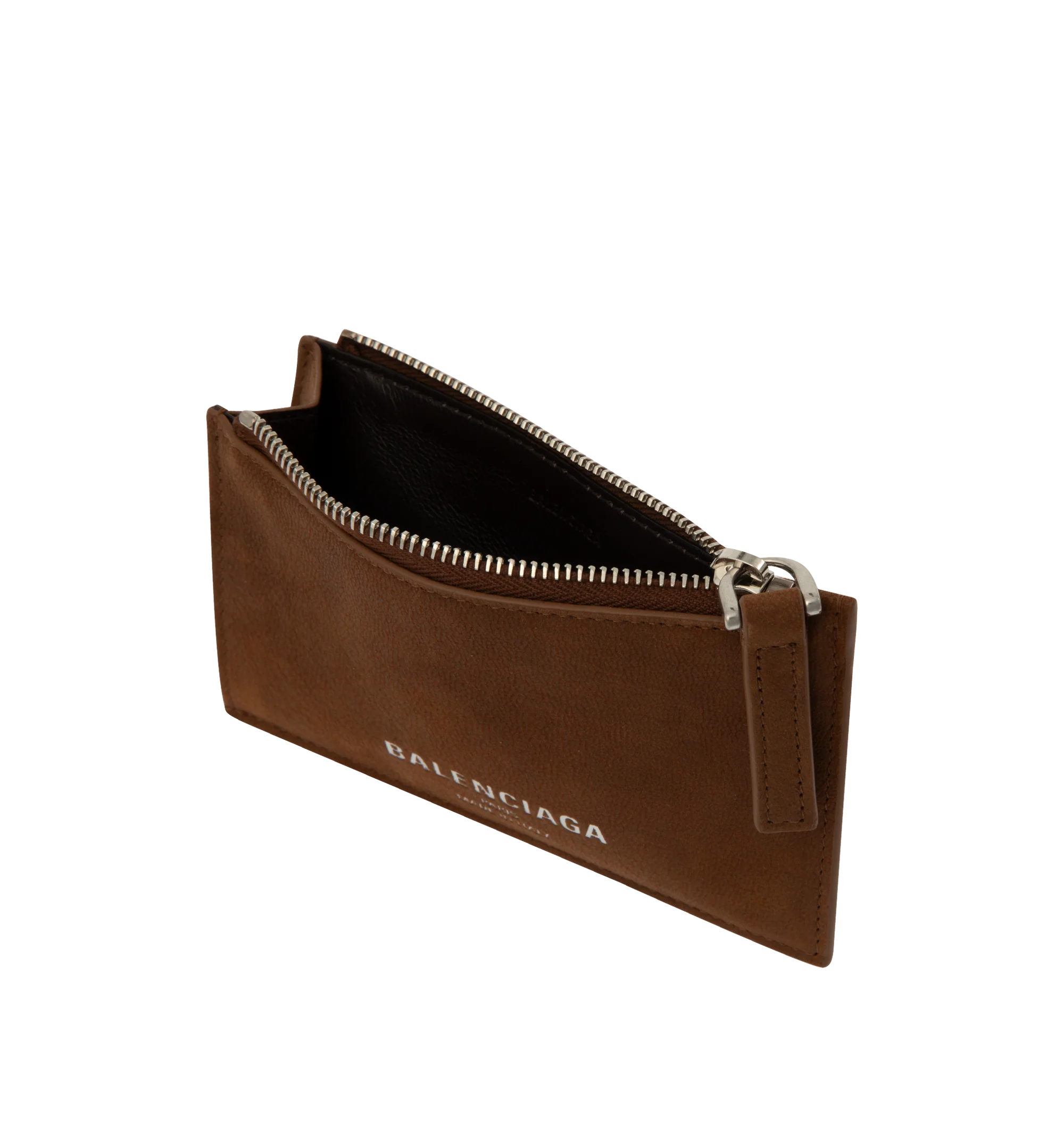 Image 3 of 3 - BROWN - Balenciaga Long Coin Card Holder is crafted from vintage goatskin leather. Features a zip coin pouch, receipt compartment, five card slots, aged-silver hardware, and debossed Balenciaga Paris logo with silver foil at the front. Main Material: 100% Goatskin Leather. Made in Italy.