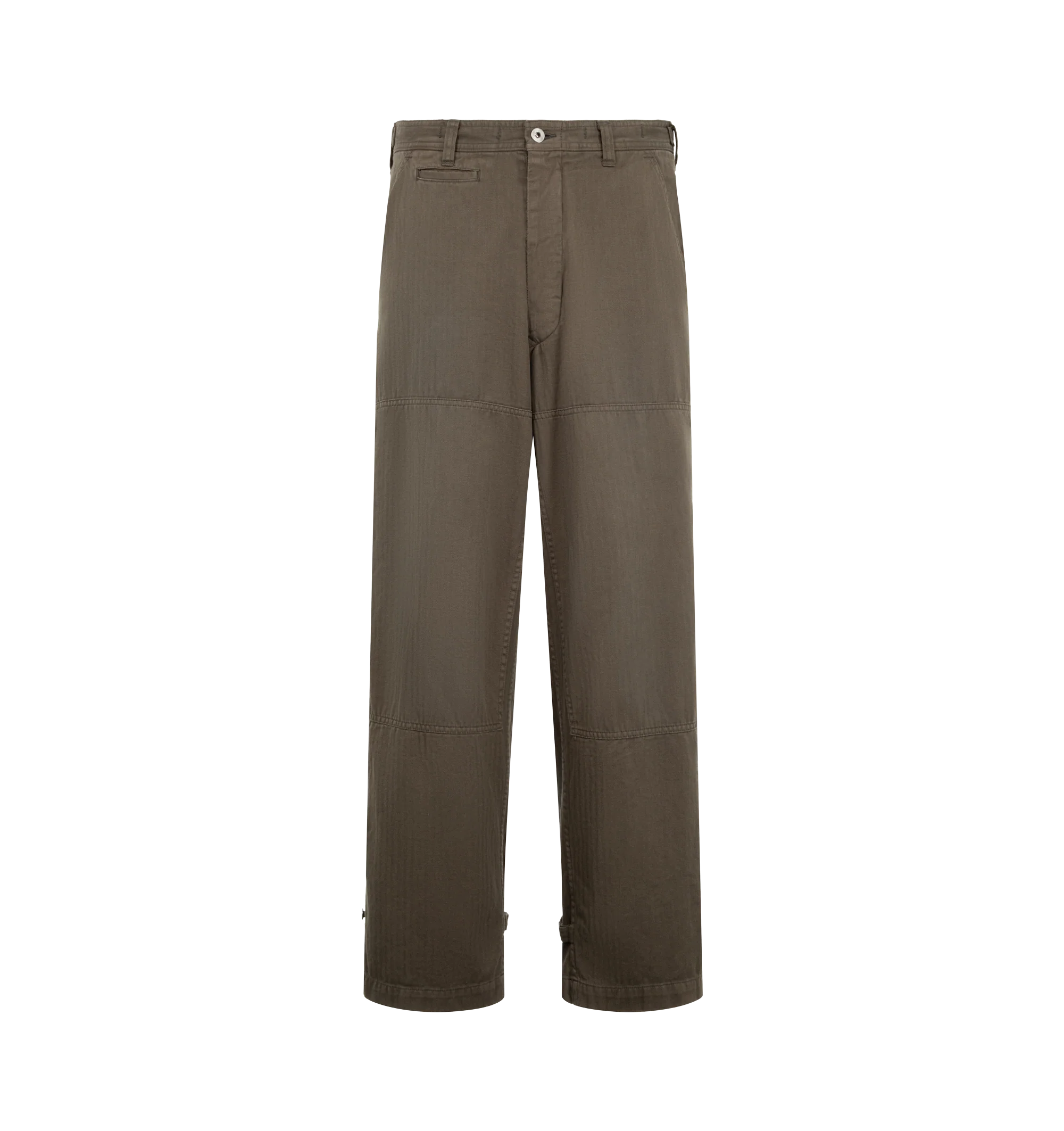 Image 1 of 3 - BROWN - A.Presse Men's Military Double Knee Trousers are crafted from cotton and feature a utilitarian double-knee design, and a distinctive vintage-inspired texture and appearance. Main Material: 100% Cotton. Made in Japan.