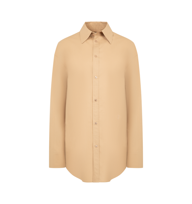 Image 1 of 4 - BROWN - SAINT LAURENT Buttoned Shirt made with certified cotton featuring a pointed collar, chest pocket with logo embroidery, front button closure and one-button mitered cuffs. 100% cotton. Made in Italy.