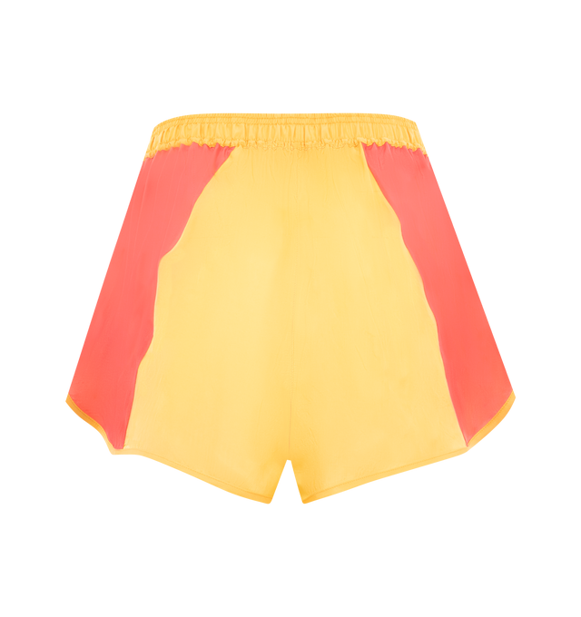 Image 2 of 3 - YELLOW - Saint Laurent color-block shorts made with certified cupro, featuring an elasticized shirred waist and split sides. 100% Cupro. Made in Italy.