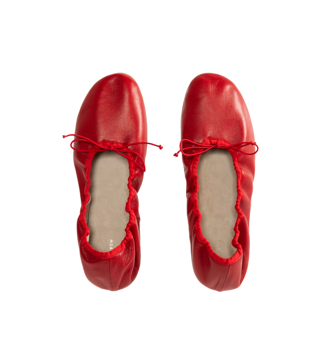 Image 4 of 4 - RED - The Row Classic ballet flat in smooth nappa leather with grosgrain piping, adjustable elastic tie, and flexible leather sole. 100% Lambskin Leather with leather sole. Made in Italy. 
