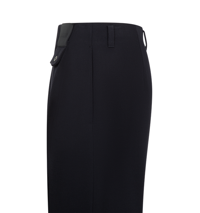 Image 5 of 5 - NAVY - LOEWE Trousers in medium-weight cavalry twill featuring pleats at the front, relaxed fit, regular length, mid waist, straight leg, concealed zip fly, buttoned coin pocket, seam pockets, rear patch pocket and LOEWE embossed leather patch placed at the front. Wool. Made in Italy.