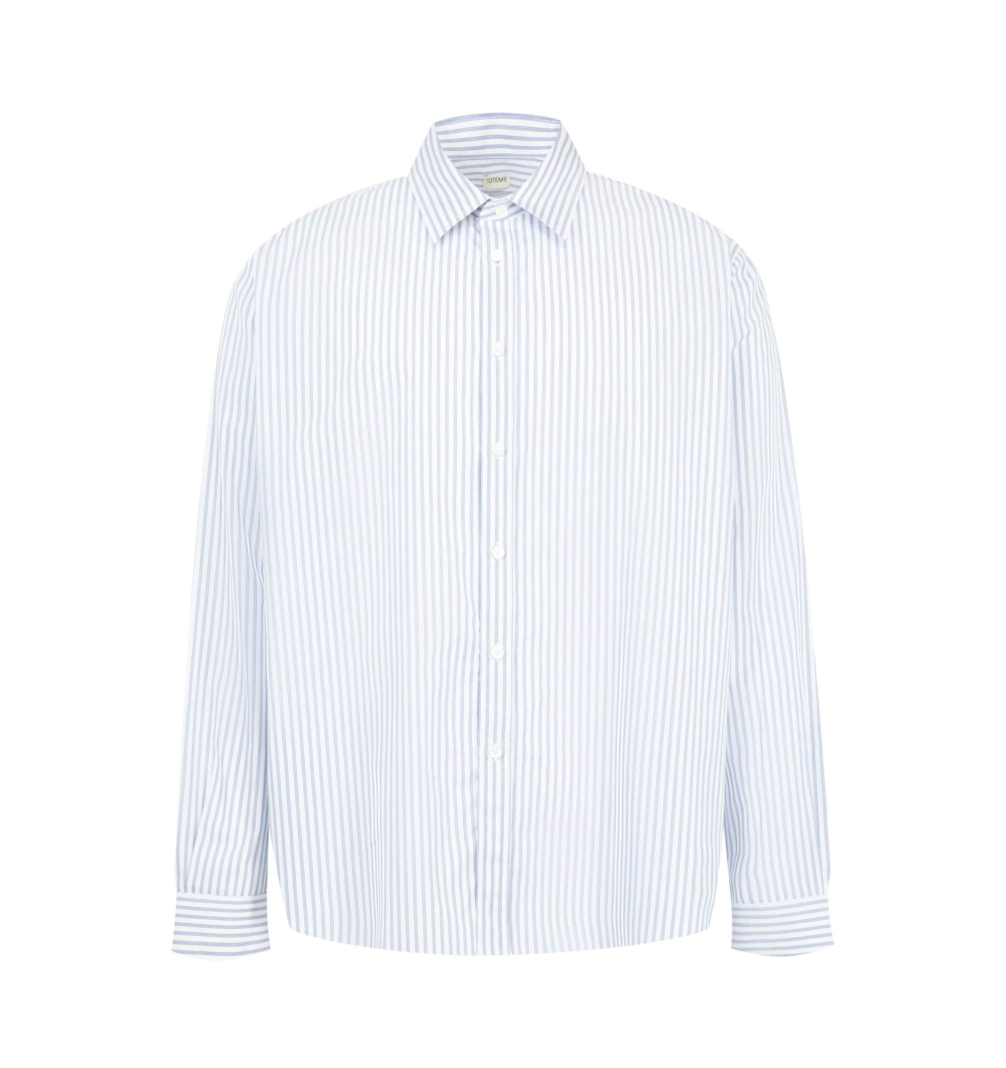 Image 1 of 2 - BLUE - Toteme Men's Casual Pocket Shirt is crafted from cotton and features a relaxed silhouette with a point collar and button-front closure. Designed as an elevated everyday essential, the shirt is finished with a chest pocket and clean, streamlined tailoring that reflects Totemes understated aesthetic. Main Material: 100% Cotton.