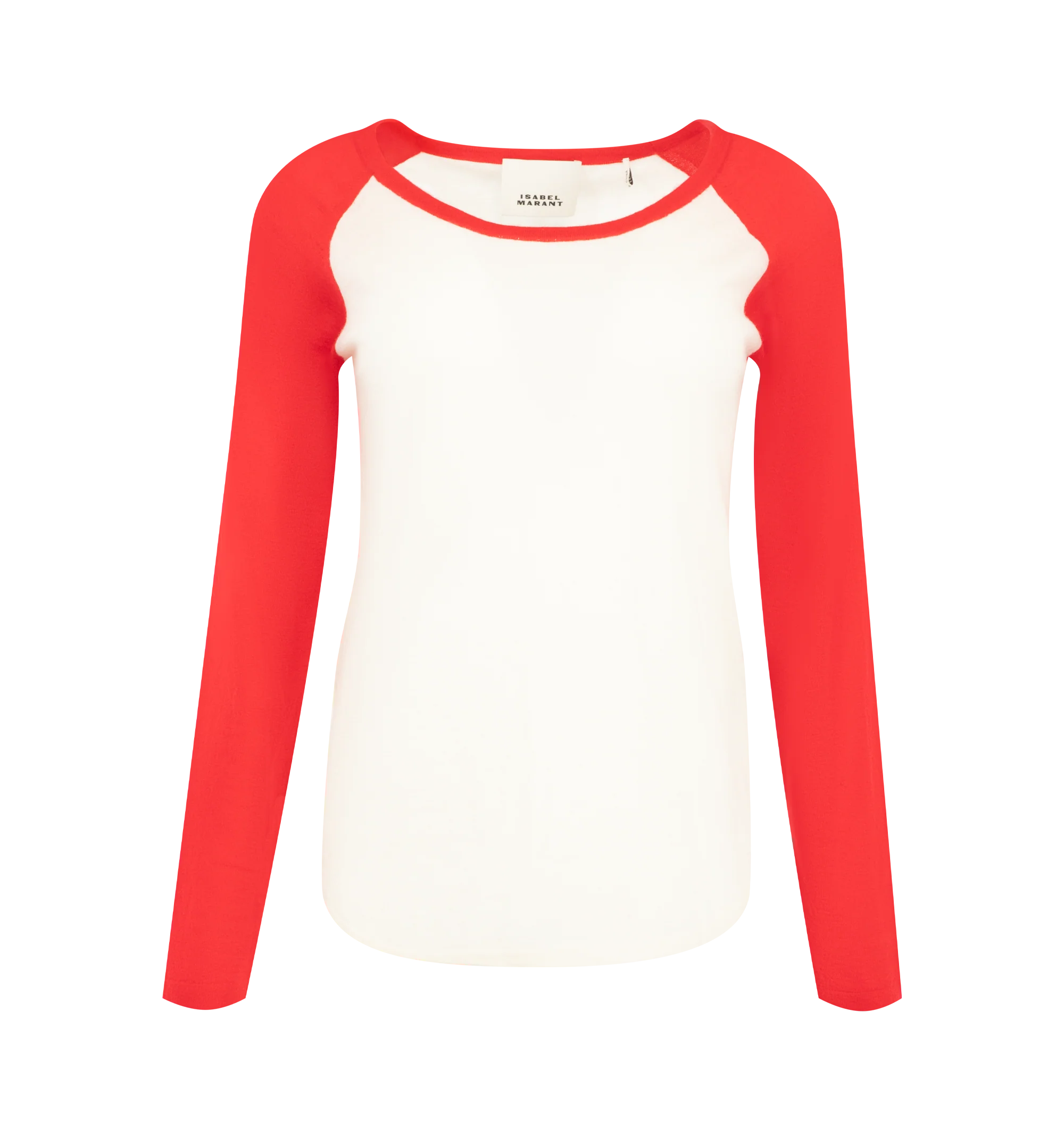 Image 1 of 2 - RED - Isabel Marant Long Sleeve Tee is crafted in a cotton material, wide neckline, and red sleeves for a pop of color. Main Material: Cotton.