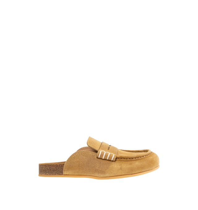 Image 1 of 4 - BROWN - JW ANDERSON Stitch Loafer featuring a waxed suede leather upper with a calf leather lining, finished with a crepe rubber sole suitable for indoor or outdoor wear and an embossed JWA logo. 100% split cow suede leather. Made in Italy.