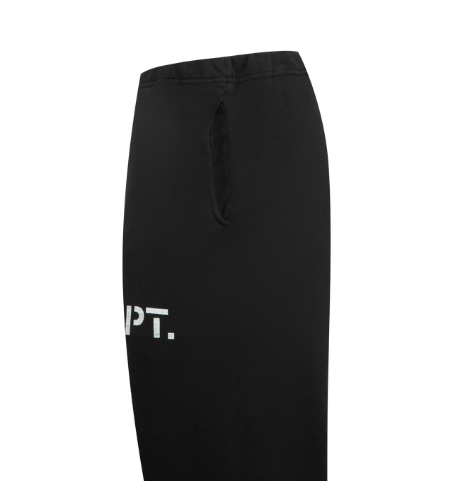 Image 3 of 3 - BLACK - GALLERY DEPT. Drop Crotch Sweatpant featuring relaxed fit, straight leg, logo on the front, elasticated waistband, inner drawstring and side pockets. 100% cotton.
