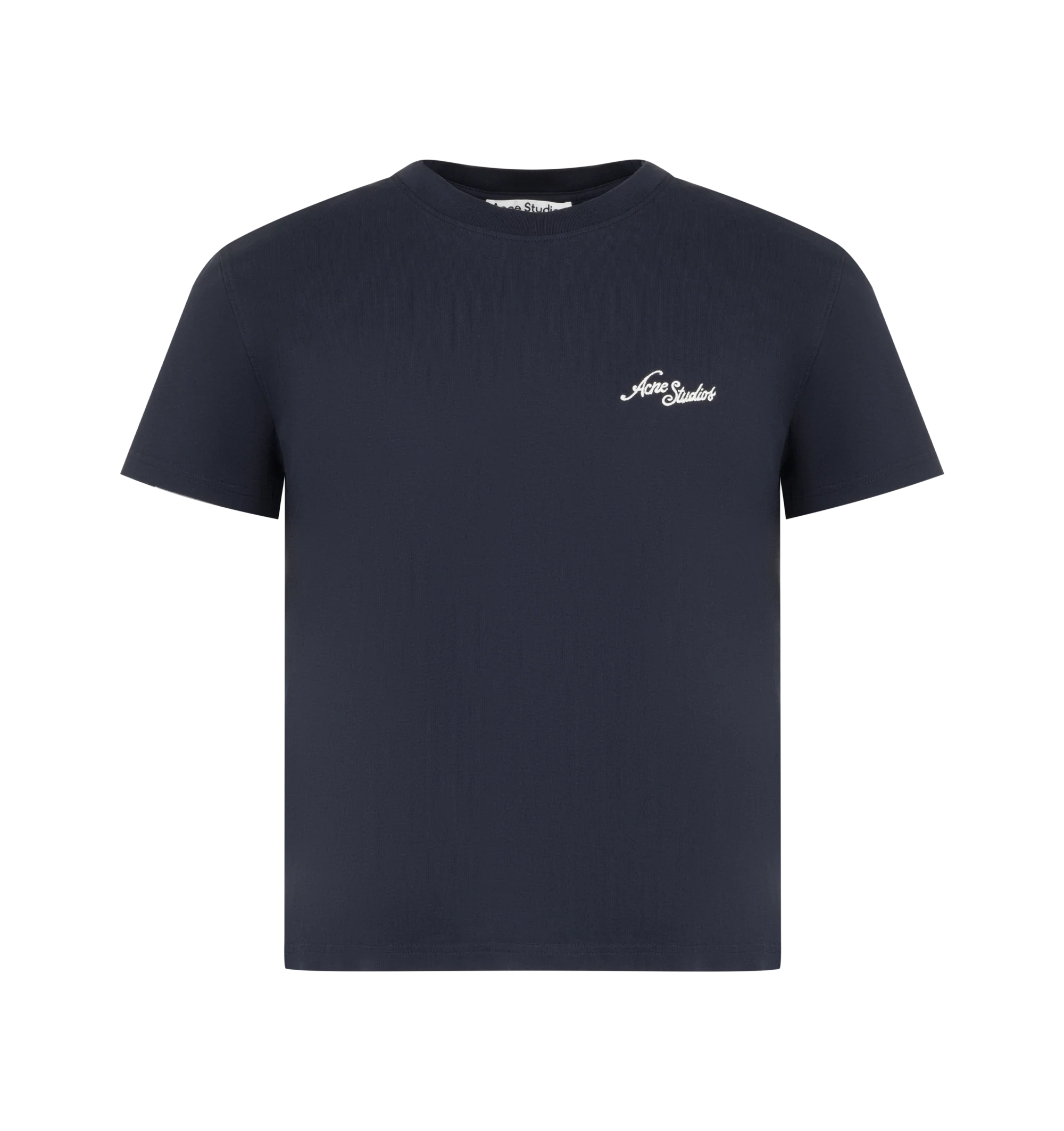Image 1 of 2 - BLUE - Acne Studios Logo T-Shirt is crafted from lightweight organic cotton jersey and features a relaxed fit with a classic crew neckline, and an embroidered Acne Studios logo at the chest. This designer T-shirt combines premium everyday comfort with a clean, minimalist aesthetic, making it an effortless wardrobe essential. Main Material: 100% Organic Cotton. Fit: Relaxed Unisex.