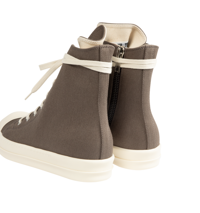 Image 3 of 5 - BROWN - DRKSHDW High Top Sneaks Sneakers featuring canvas trainers, exposed zip fastening at side, high-top, round contrast toe, tonal laces, contrast chunky sole and contrast toe cap. 100% canvas. Rubber sole. Made in Italy.  