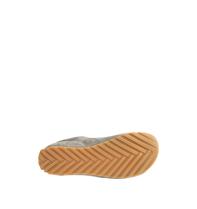 Image 4 of 5 - GREY - BOTTEGA VENETA Orbit Flash Sneaker featuring low-top, lace-up closure, soft suede, lambskin lining and rubber outsole. Calfskin. Made in Italy.