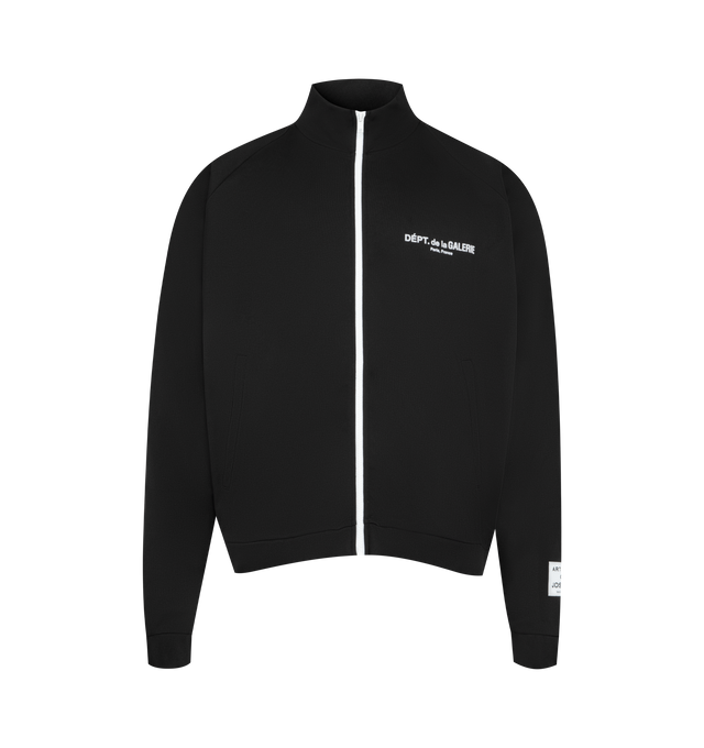 Image 1 of 3 - BLACK - GALLERY DEPT. French Track Jacket featuring high collar, zip closure, logo print on chest, two front pockets, white contrast band on sleeves, large logo print on back and elasticated finishes. 100% polyester.