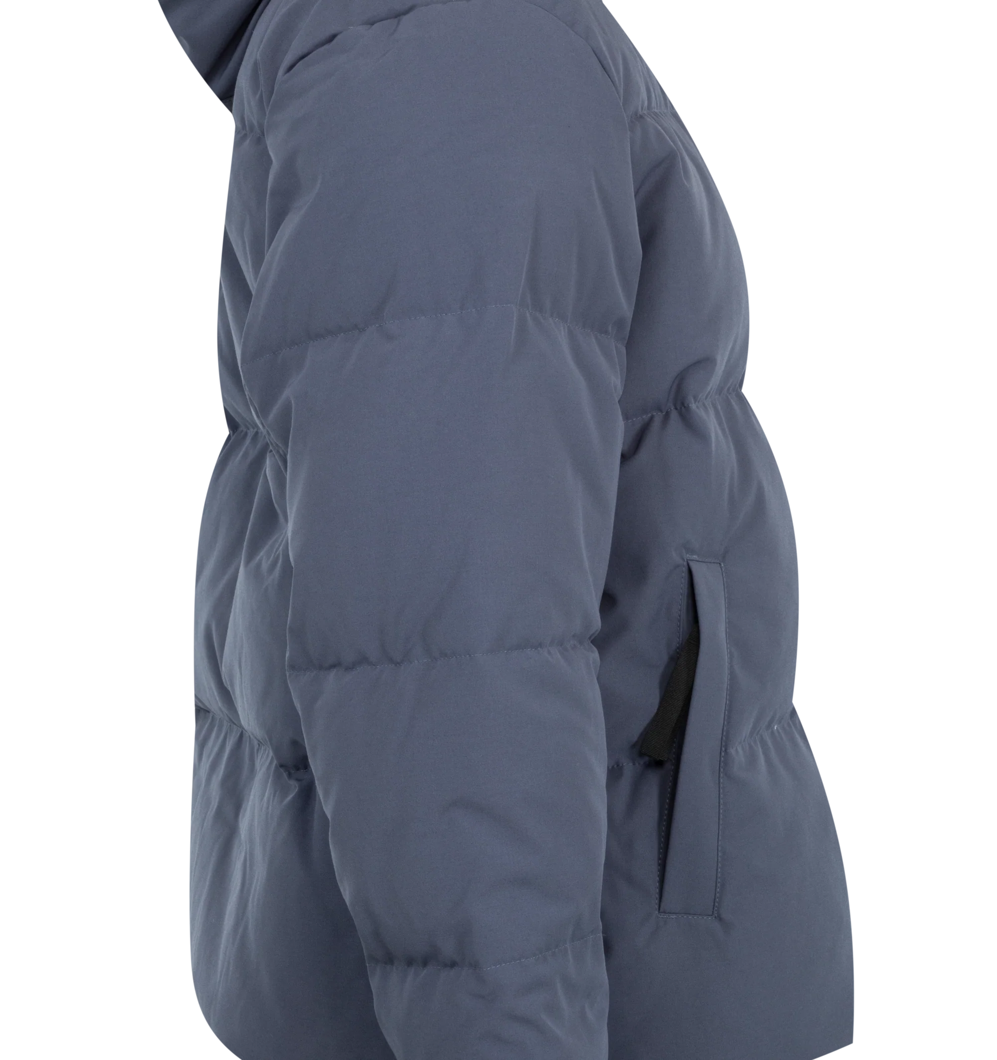 Image 4 of 4 - BLUE - Canada Goose Men's Seymour Parka is crafted from Recycled Organic Arctic Tech and features a quilt-through construction designed for protection in extreme cold-weather conditions. The parka is equipped with an adjustable snorkel hood, a tricot-lined chin guard, and a concealed snap placket over a front zip closure for enhanced coverage. Functional details include interior backpack straps for hands-free carrying, recessed rib-knit cuffs reinforced with CORDURA, two exterior zip pockets,