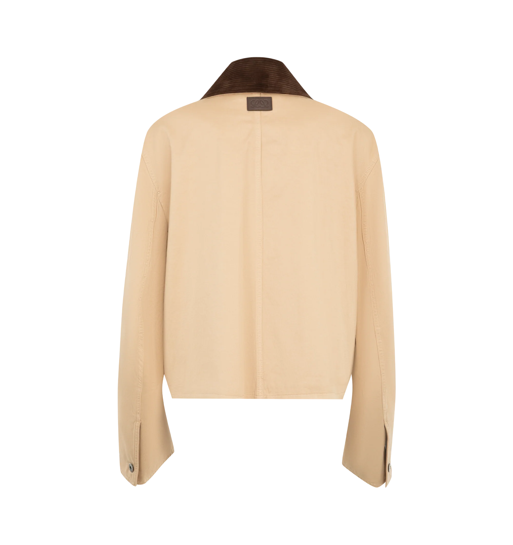 Image 2 of 4 - NEUTRAL - Loewe Womens Parka Jacket is crafted from cotton. Features a slightly cropped silhouette, corduroy collar, chest belt detail, concealed front closure, and cotton lining with leather trim. Main Material: 100% Cotton; Trim: 100% Leather; Lining: 100% Cotton. Made in Italy.
