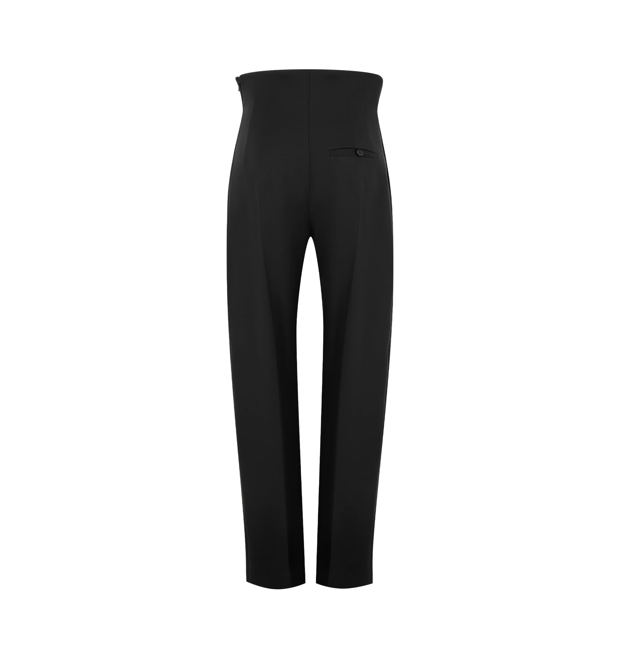 Image 2 of 3 - BLACK - Khaite Womens Trousers are crafted from wool silk cady. Feature a mid-rise waist, wide-leg silhouette, sculpted bowed inseam, clean front pleats, elongated darts, and a jetted welt back pocket. Main Material: 74% Wool, 26% Silk. Made in the USA.