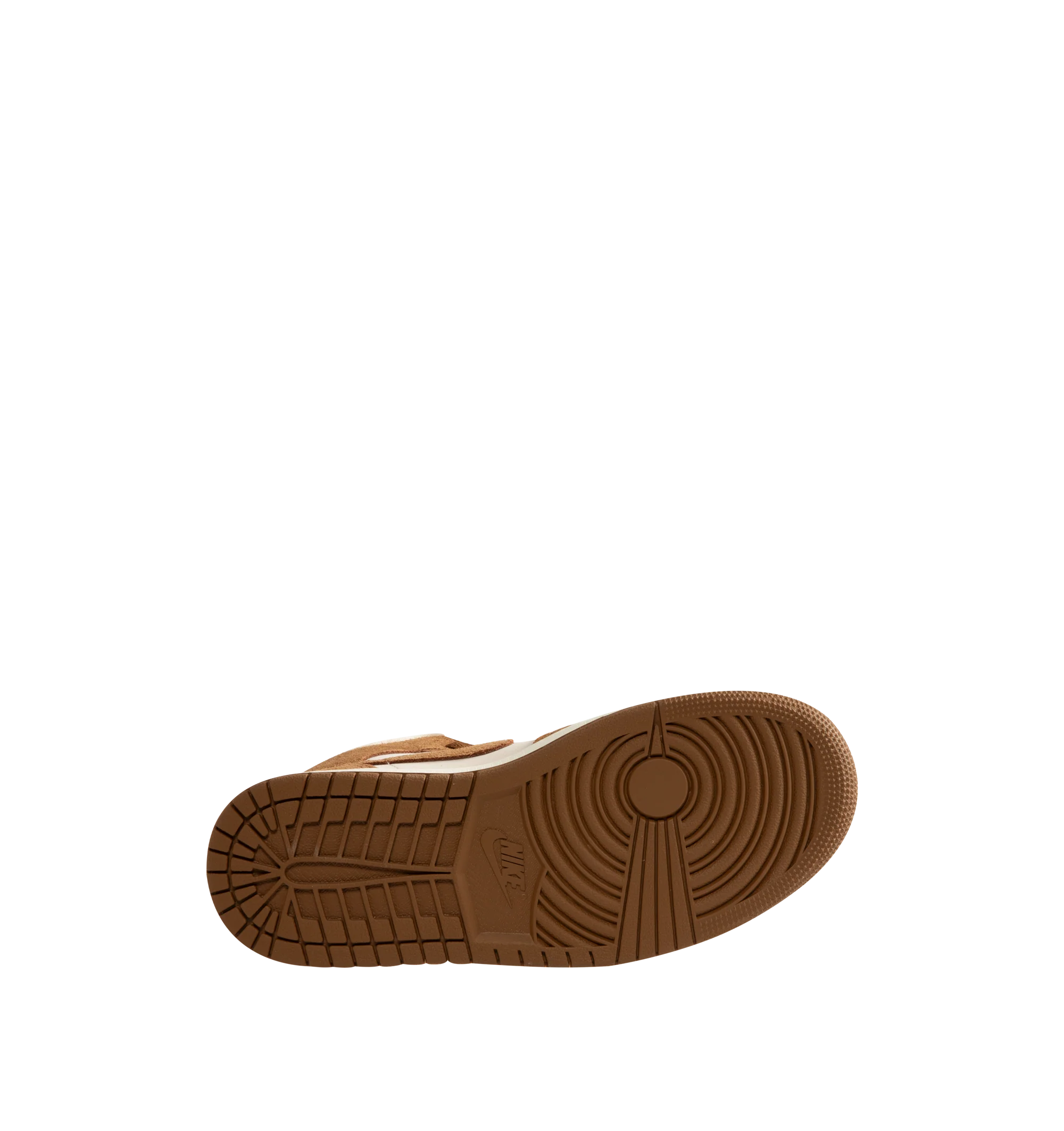 Image 4 of 5 - BROWN - Women's Air Jordan 1 Mid Sneakers feature a genuine and synthetic leather upper with a classic mid-top silhouette for durable comfort and timeless style. Inspired by the iconic original, these lifestyle sneakers combine lightweight Air-Sole cushioning, a padded collar, and a durable rubber outsole for everyday support and reliable traction. Main Material: Genuine Leather and Synthetic Leather. Midsole: Foam with Air-Sole Unit. Sole: Rubber.