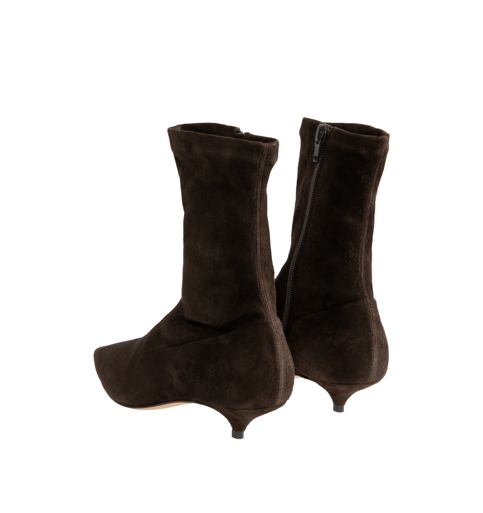 Image 3 of 4 - BROWN - The Row Women's Liisa Kitten Booties are crafted from soft lambskin suede and feature a pointed toe, side zip closure, and a refined kitten heel for an elegant, minimalist silhouette. These designer suede ankle boots combine exceptional Italian craftsmanship with timeless sophistication, making them a versatile choice for effortless day-to-evening styling. Main Material: 100% Lambskin Suede. Sole: Leather. Heel Height: 1.38 in. Made in Italy. 