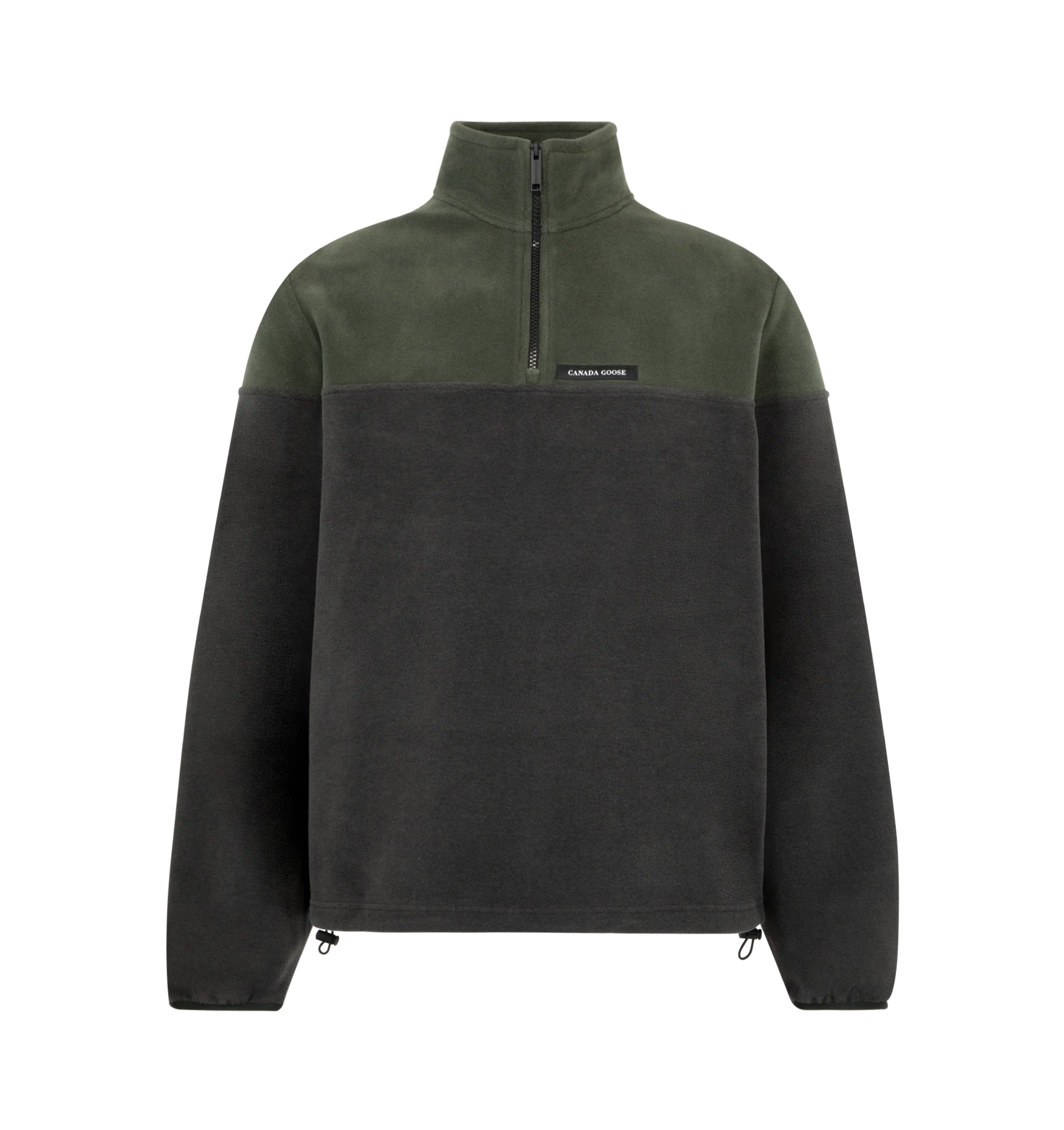 Image 1 of 2 - GREEN - Canada Goose Men's Loma Fleece Half Zip is crafted from Italian-made poly cotton fleece with a brushed face for a soft, comfortable feel against the skin. Designed as a versatile layering piece, this half-zip fleece features a two-layer collar, elasticated cuffs, and an adjustable hem with a shock cord for a customizable fit. Main Material: 58% Polyester, 42% Cotton. Fabric: Poly Cotton Fleece. Details: Two-Layer Collar, Elasticated Cuffs, Adjustable Shock-Cord Hem. Fabric Made in Ita