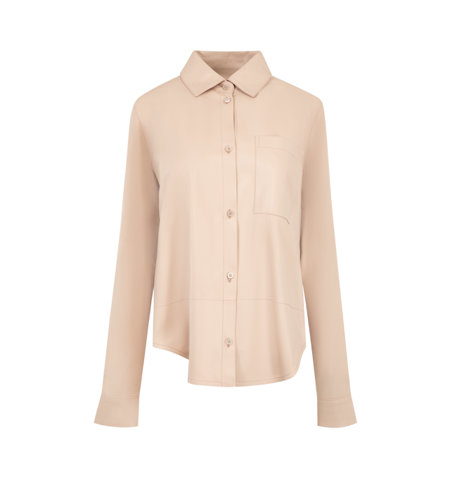 Image 1 of 2 - PINK - LOEWE PAULA'S IBIZA Shirt in lightweight nappa lambskin featuring godets at the back, relaxed fit, regular length, classic collar, button front fastening, buttoned cuffs, godets at the back and embossed LOEWE placed on the chest pocket. Nappa. Made in Spain.