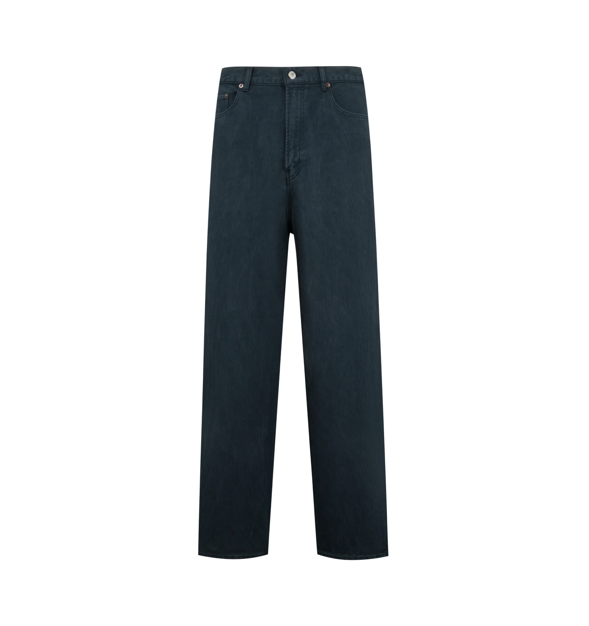 Image 1 of 3 - BLUE - A.Presse Men's Washed Silk Cotton Piqu Pants feature a wide tapered silhouette crafted from a washed silk and cotton piqu blend with a gently curved side seam, a slightly deeper rise, and a zip-fly closure with original iron tuck buttons. These designer trousers combine the breathable comfort of cotton with the smooth feel of silk, while vintage-inspired Japanese craftsmanship is showcased through densely woven silk-spun and cotton yarns that create a refined piqu texture. A naturally