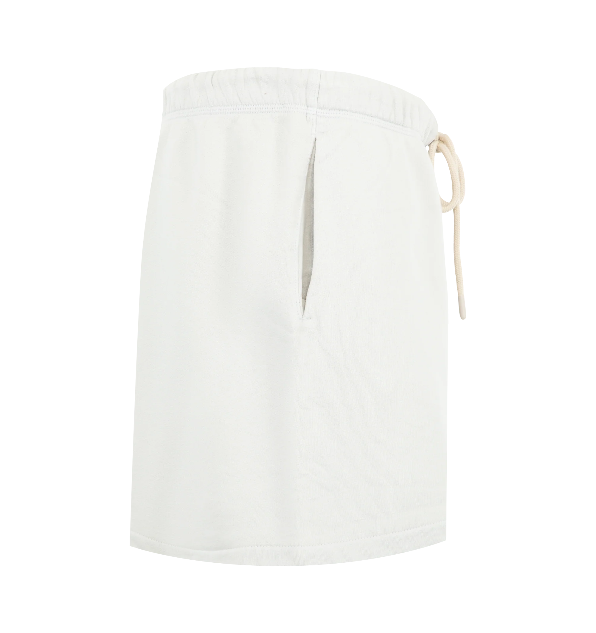 Image 3 of 3 - WHITE - Fear of God Essentials Womens Classic Sweatshorts are crafted from heavyweight cotton fleece with a pigment-dyed finish. Feature a relaxed classic fit, elasticized waistband with adjustable drawcord and bungee, side-seam pockets, and signature Essentials label. Main Material: 100% Cotton. Imported.