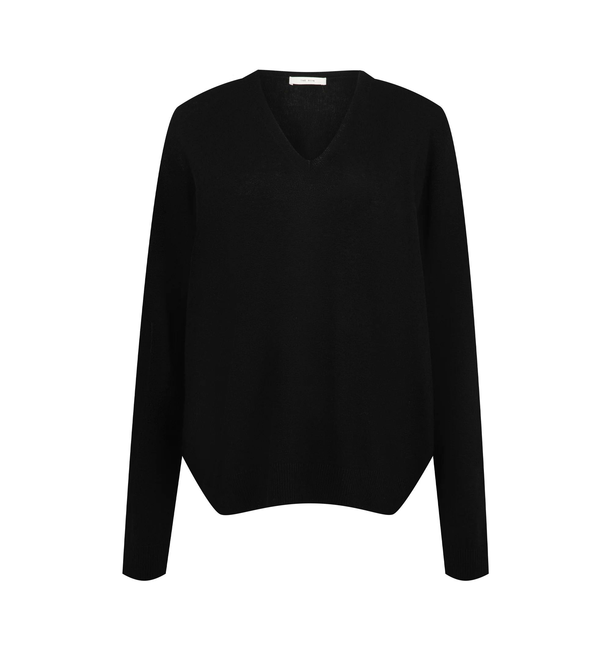 Image 1 of 2 - BLACK - The Row Women's Phora Top is crafted from lightweight cashmere and features a classic V-neckline, long sleeves, and seamless construction for a clean, minimalist silhouette. This designer cashmere sweater combines exceptional Italian craftsmanship with a smooth, single-ply knit that offers lightweight warmth, natural stretch, and everyday comfort. Main Material: 100% Cashmere. Made in Italy. 